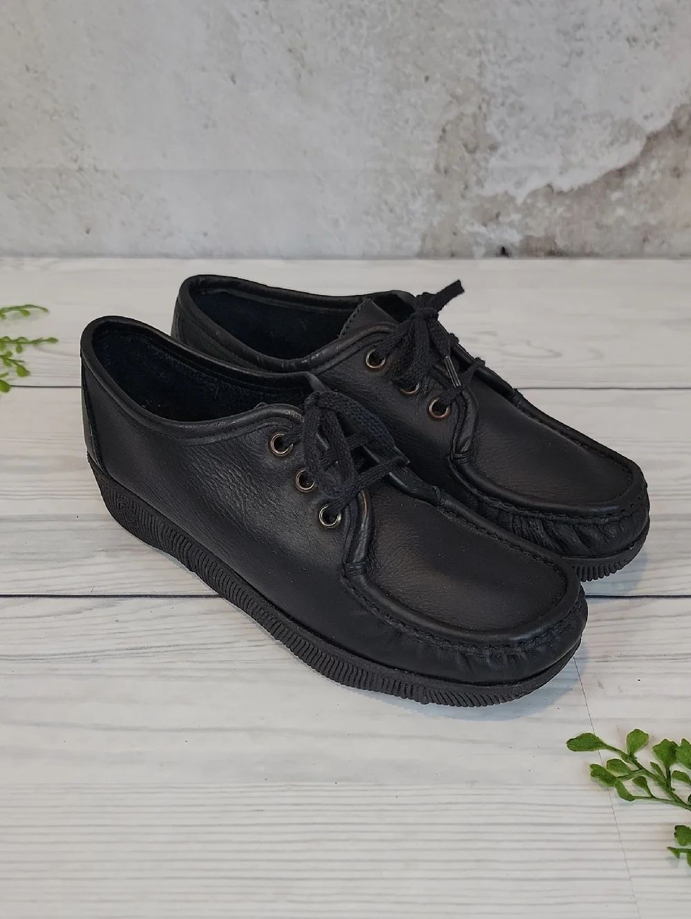 Famalore Comfort Shoes Casual Lace-Up Moc Toe Loafers - Black Womens Size 7